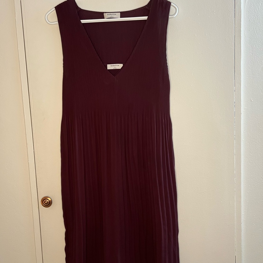 Babaton Red Pleated Midi Sundress